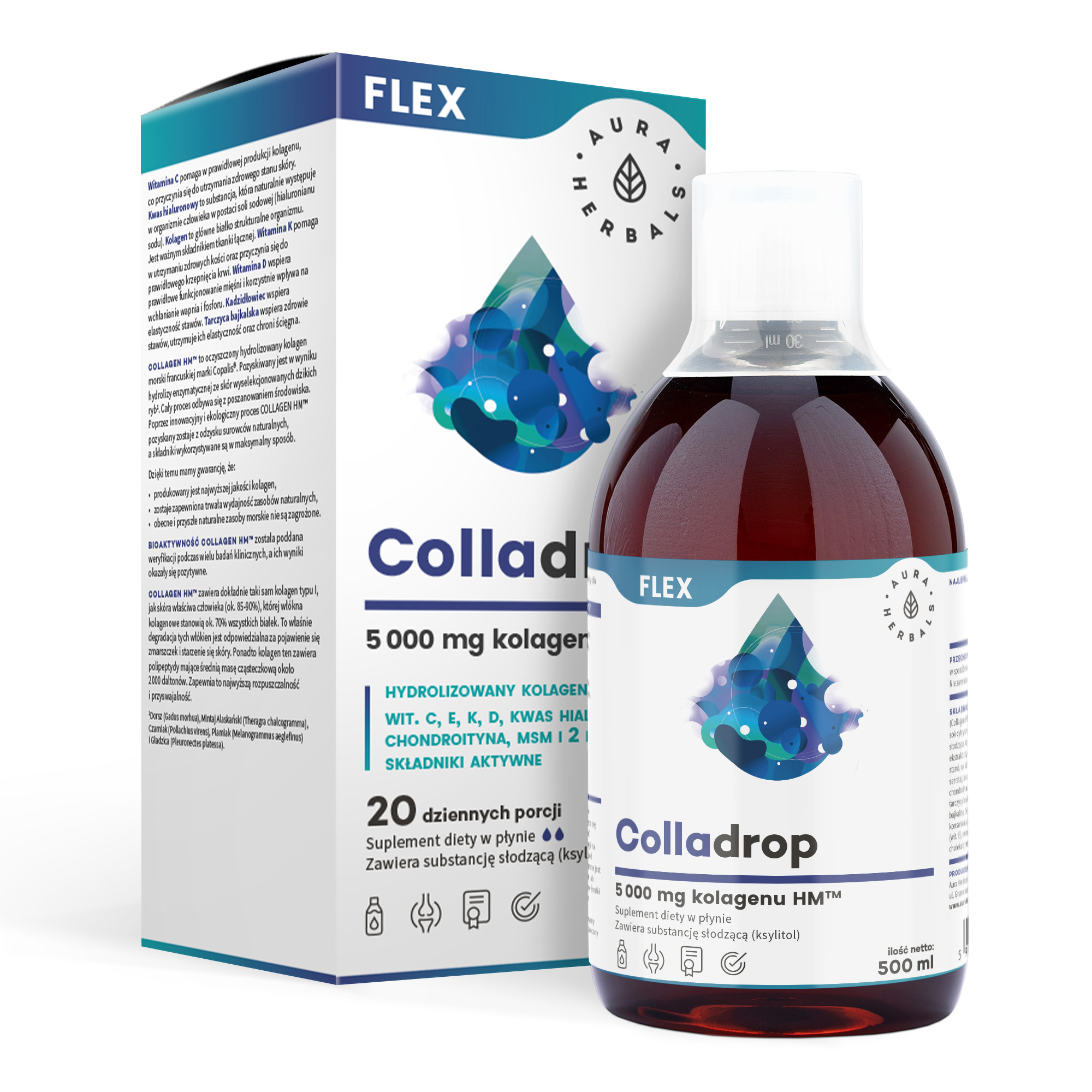 Colladrop Flex kolagen morski 5000 mg, płyn 500 ml kolagen na stawy, kości i mięśnie