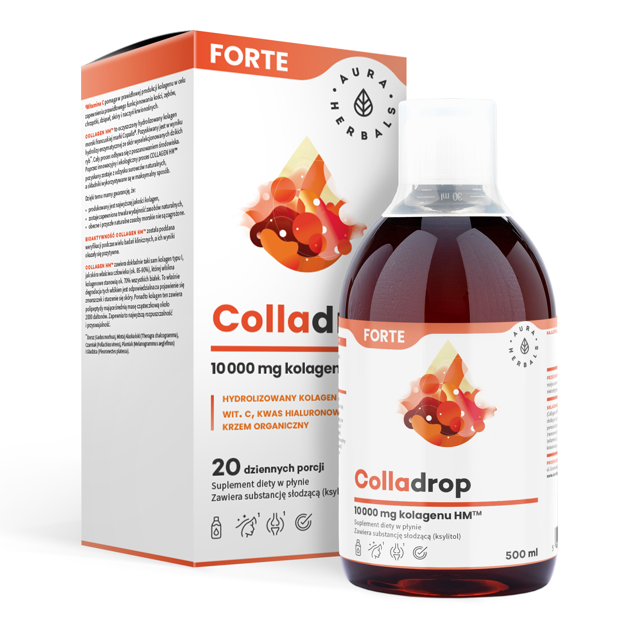 Colladrop Forte, kolagen morski 10000 mg, płyn 500 ml, kolagen do picia
