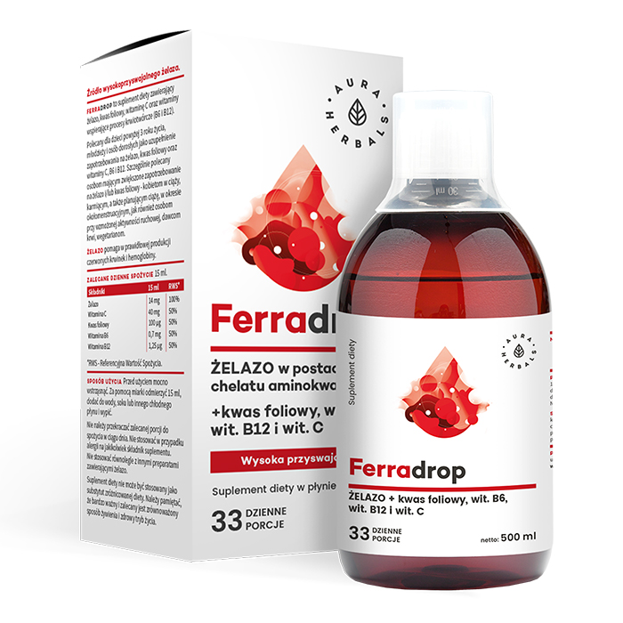 Ferradrop, żelazo + kwas foliowy, płyn 500 ml