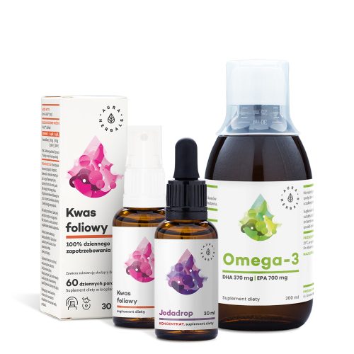 Zestaw dla mam: kwas foliowy, jodadrop, omega-3