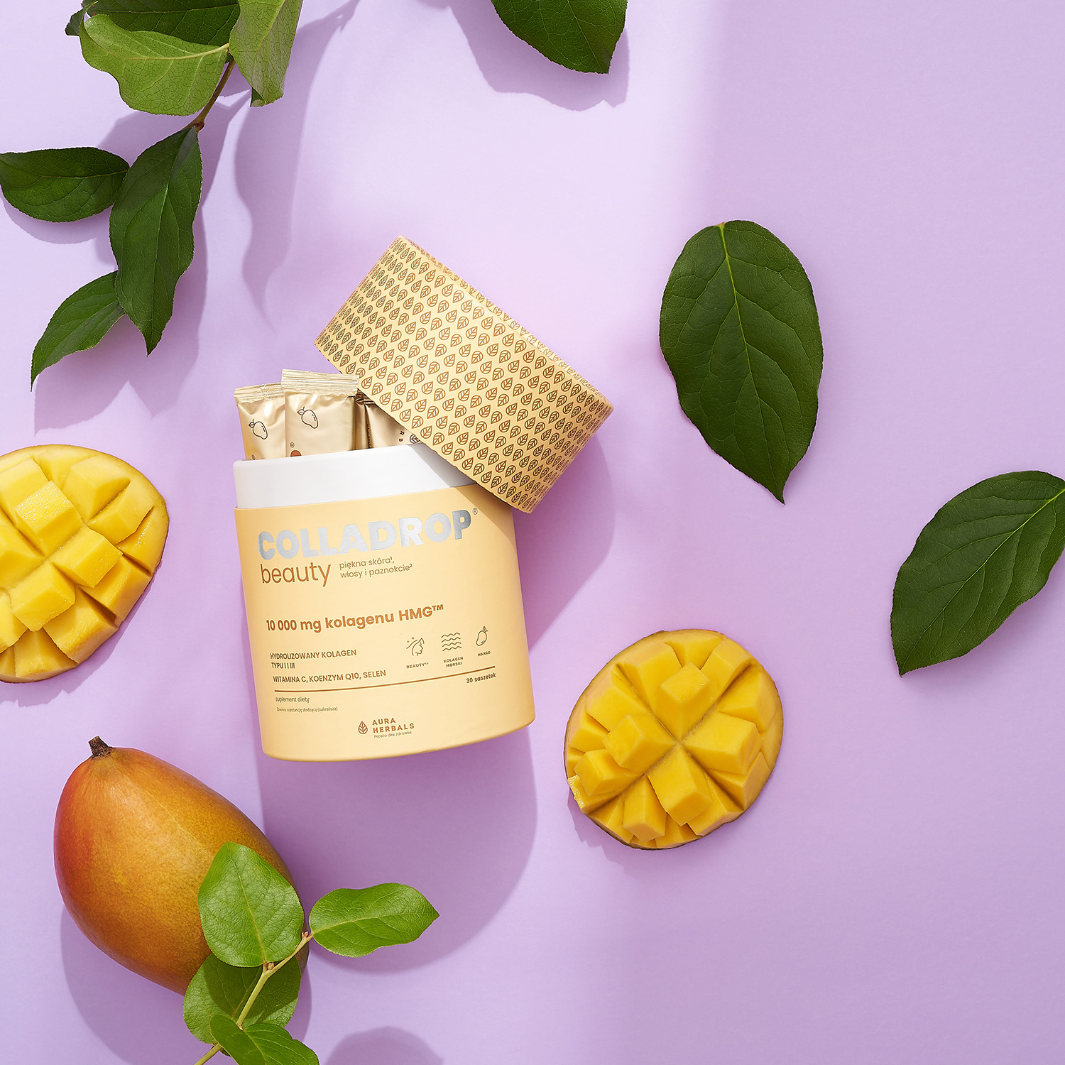 Colladrop® Beauty, kolagen HMG™ 10000 mg, mango, saszetki 30 szt. kolagen na skórę, włosy i paznokcie