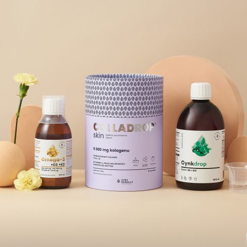 Zestaw Colladrop skin extra: kolagen, Omega-3 + D3 + K2, Cynkdrop