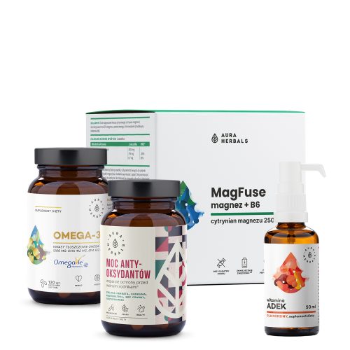 Zestaw suplementów dla rodziców: Magnez+B6, Omega-3, Moc antyoksydantów, witamina ADEK