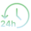 Ikona godzin przedstawia zielony zegar ze strzałką i napisem "24h", symbolizującym ciągłą 24-godzinną obsługę.